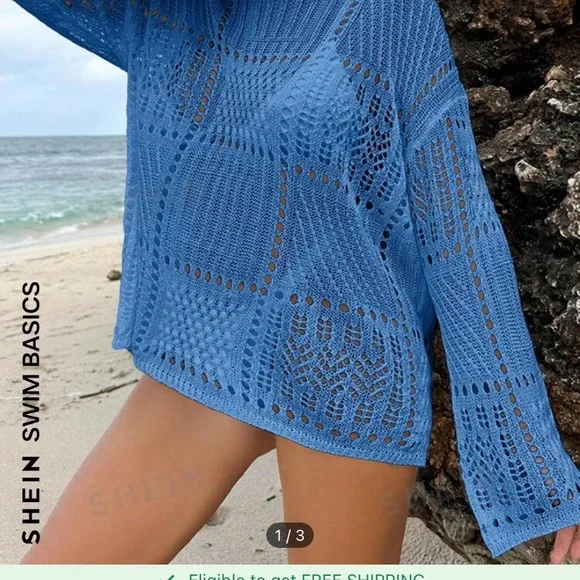 NWOT SHEIN blue crocheted cover up - Picture 3 of 3